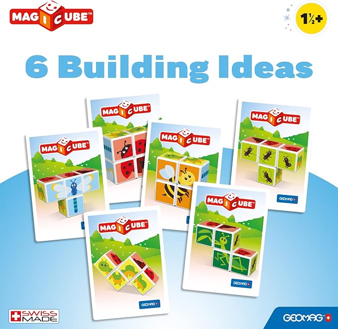 Geomag MagiCube Small Animals 4-Piece Magnetic Stacking Cubes Building Set, Toddlers & Kids Ages 1.5 and Up, STEM Educational Toy, Swiss-Made, Creativity, Imagination, 6 Adorable Building Ideas