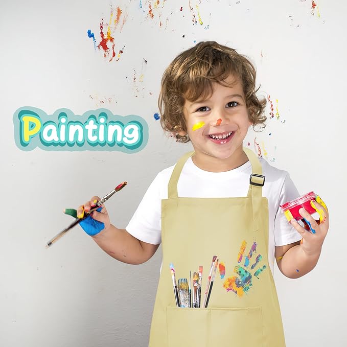 20Pcs Kids Chef Aprons Bulk, Child Aprons Art Aprons Set, Adjustable Children Kitchen Chef Aprons with 2 Pockets for Boys Girls Cooking Painting, 20 Color(L for 7-13 Age)