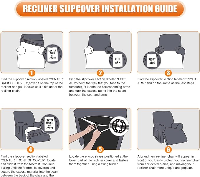 VANSOFY Oversized Recliner Chair Cover, 4-Pieces Stretch Recliner Covers for Recliner Chair Soft Reclining Chair Slipcover Jacquard Pattern Furniture Protector for Dogs Cats(Navy Blue)