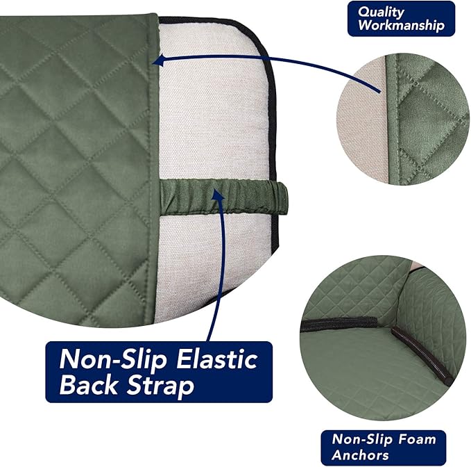 PureFit Reversible Quilted Sofa Cover, Water Resistant Slipcover Furniture Protector, Washable Couch Cover with Non Slip and Elastic Straps for Kids, Dogs, Pets (Loveseat, Greyish Green/Beige)
