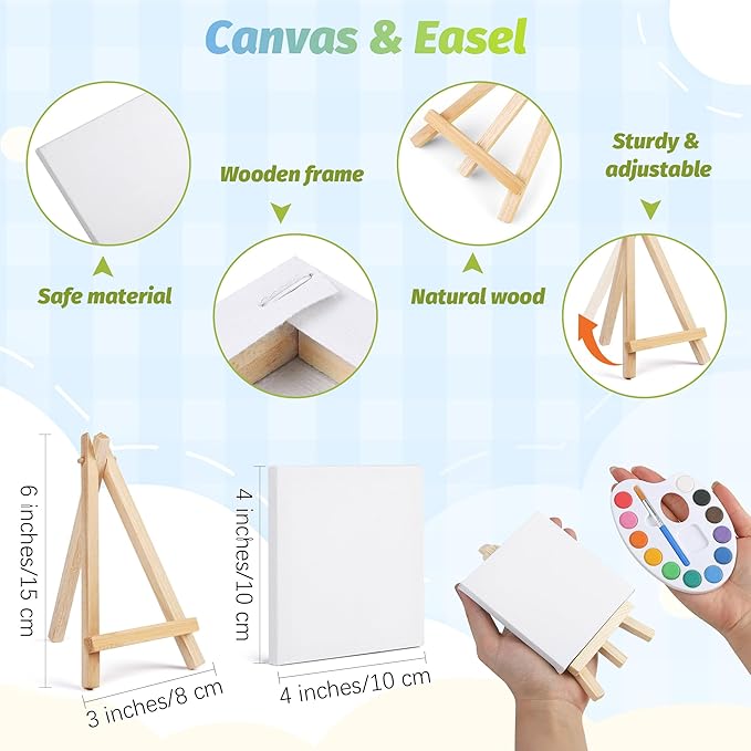 Aodaer 24 Pieces Valentine's Day Gift Mini Watercolor Paint Set Include 6 Set Colors Watercolor Paints Oval Palette Wooden Canvas Easels Canvas Tote Bags Aprons for Art Beginner Painting Supplies