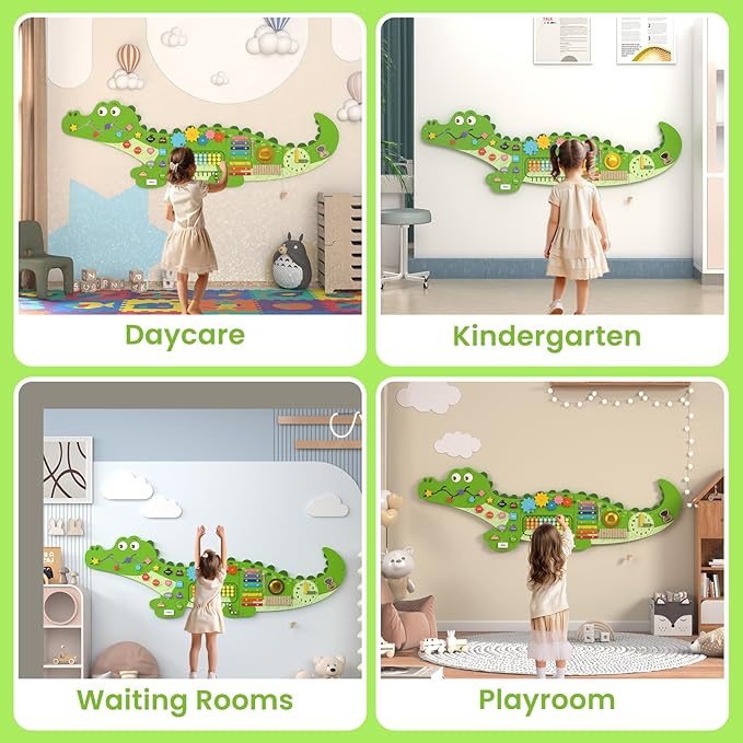 Big Crocodile Montessori Busy Board, Sensory Board, Activity Wall Busy Board Panels, Wall Furniture,Interactive Wooden Learning Toys for Boys and Girls, Perfect for Toddler Playroom