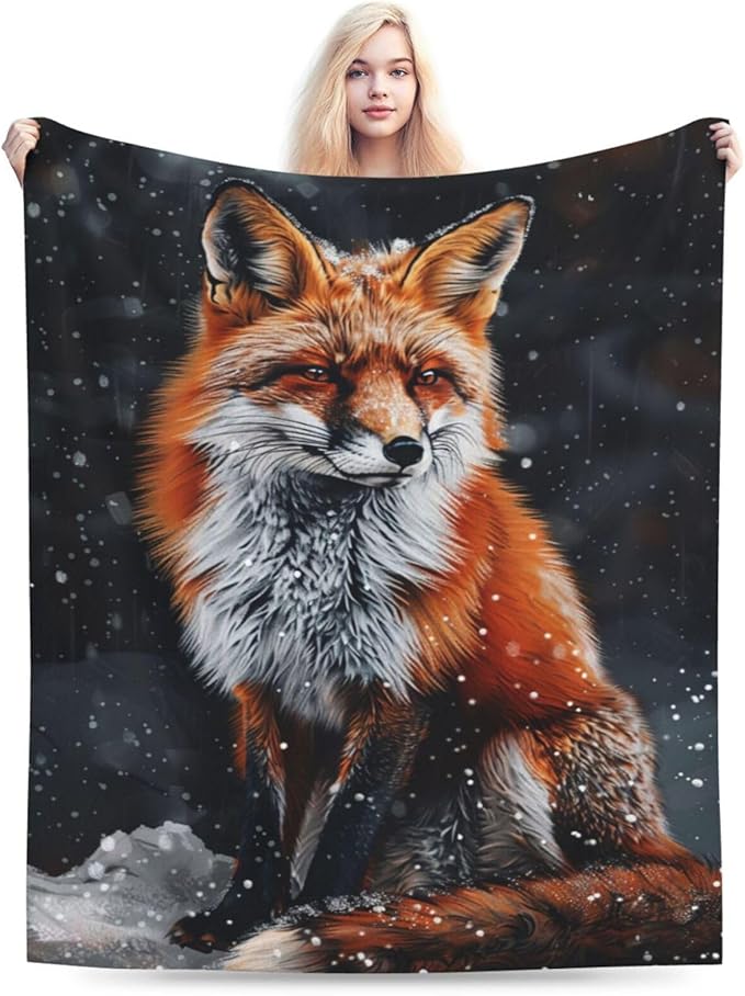 Red Fox Throw Blanket Cute Orange Fox Plush Fleece Soft Cozy Gifts Blanket for Kids Girls Boys Adults Couch Bed Chair Office Dorm Decor 40''X50''