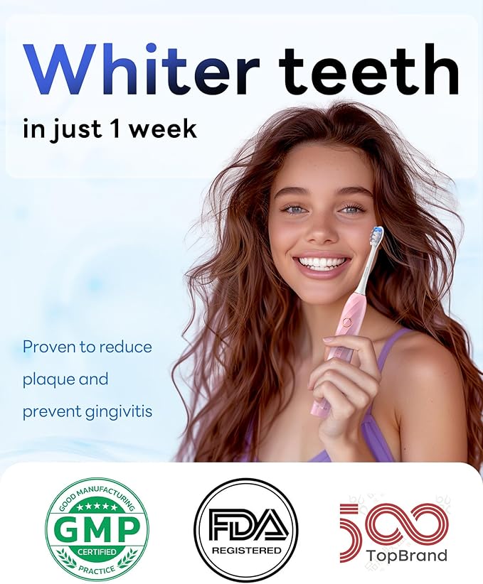 40,000 VPM Electric Toothbrush for Adults & Kids - Ultra Whitening Sonic Toothbrushes – 5 Modes with Smart Timer – 70-Day Long-Lasting Rechargeable Toothbrush, 6 Soft Brush Heads (T2 Max)