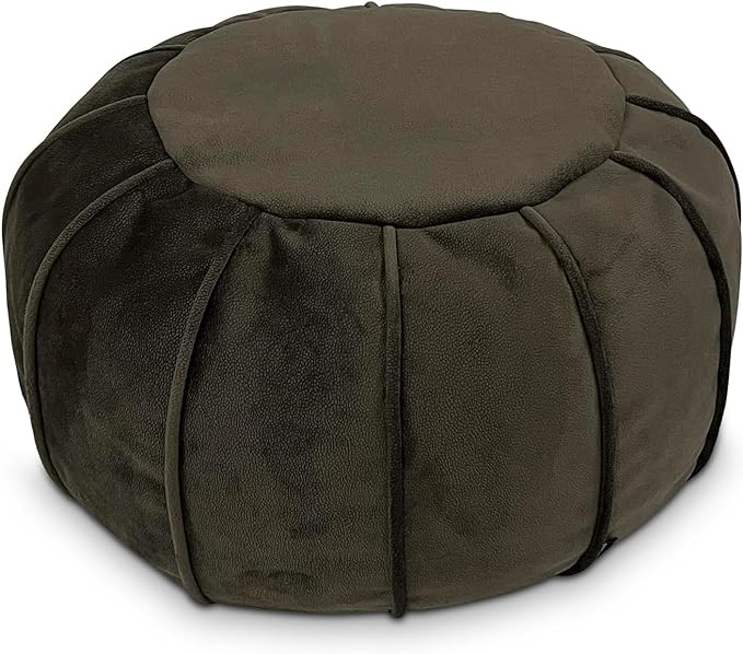 Louis Donné Unstuffed Ottoman Pouf Cover, Eco-Friendly Fabric Pouf Ottoman Bean Bag with Storage Solution for Bedroom, Round Foot Stools for Seating Poufs for Living Room Camper（Olive Green）