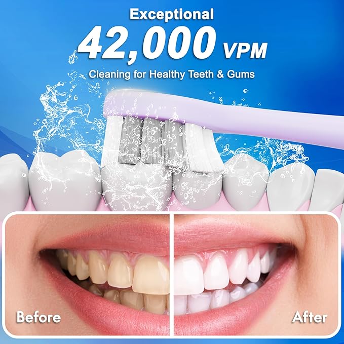 Sonic Electric Toothbrush for Adults & Kids, Rechargeable Electric Toothbrush with 10 Brush Heads & Travel Case, Teeth Whitening, Power Electric Toothbrush with Holder, Charge for 120 Days - Purple