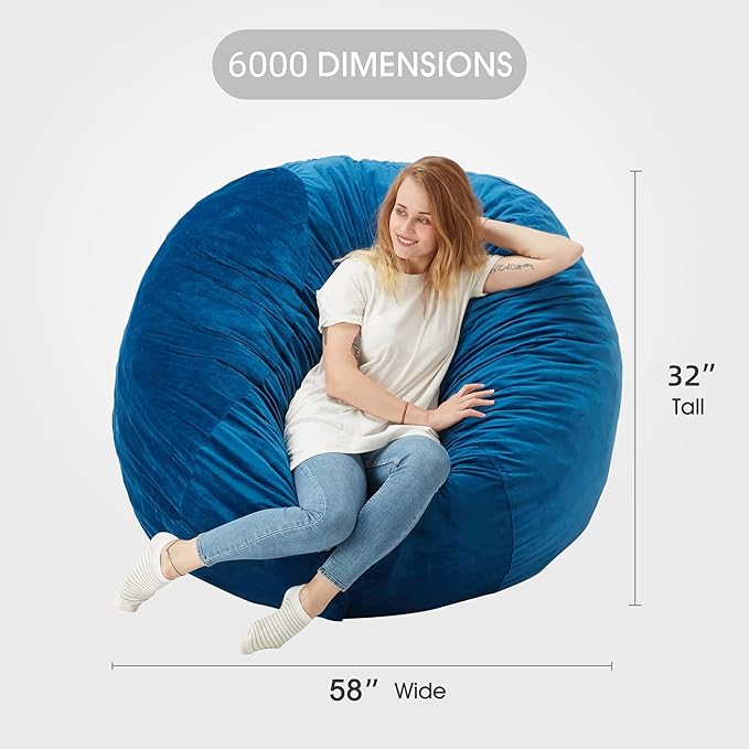 Homguava Bean Bag Chair: Giant Bean Bags with Memory Foam Filled, Large Beanbag Chairs Soft Sofa with Dutch Velet Cover 6FT(58"×58"×28")-Blue
