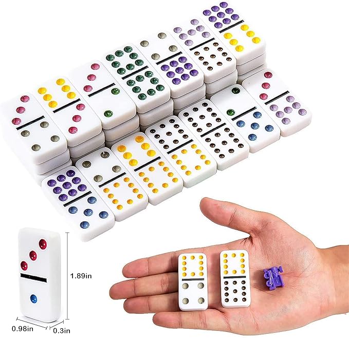 Yinlo Mexican Train Dominoes Set, Double 12 Dominoes Set: Colorful Dot Pips, Real Train Sound Effect Hub, Score Pad and 9 Colorful Trains, 91 Tiles Domino Game Set