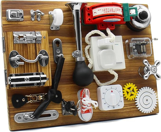 Mostop Montessori Large Busy Board for Toddlers,Montessori Educational Travel Toys for Autistic Children,Wooden Busy Board Sensory Toys Preschool Learning Activities Fine Motor Skills, Birthday Gift