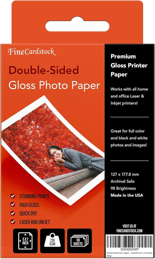 5" x 7" Photo Paper for Inkjet & Laser Printers - Extra Thick, High Gloss for Full Color Printing - Premium White Glossy, Instant Dry Paper for Everyday Pictures, Albums - 50 Sheets per Pack