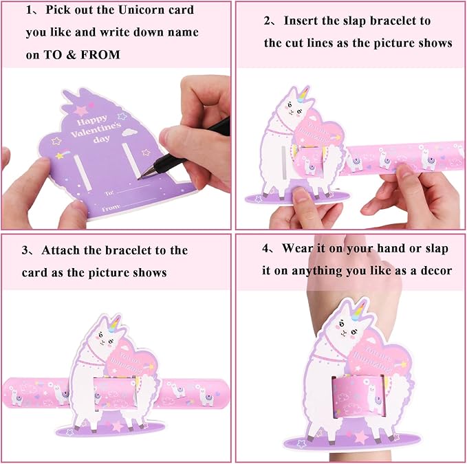 40Pack Valentines Day Greeting Cards and Bracelets for Kids Unicorn Valentines Day Gifts with Wristband Unicorn Cards for Valentines Day Party Decorations Supplies School Classroom Exchange Gift Set