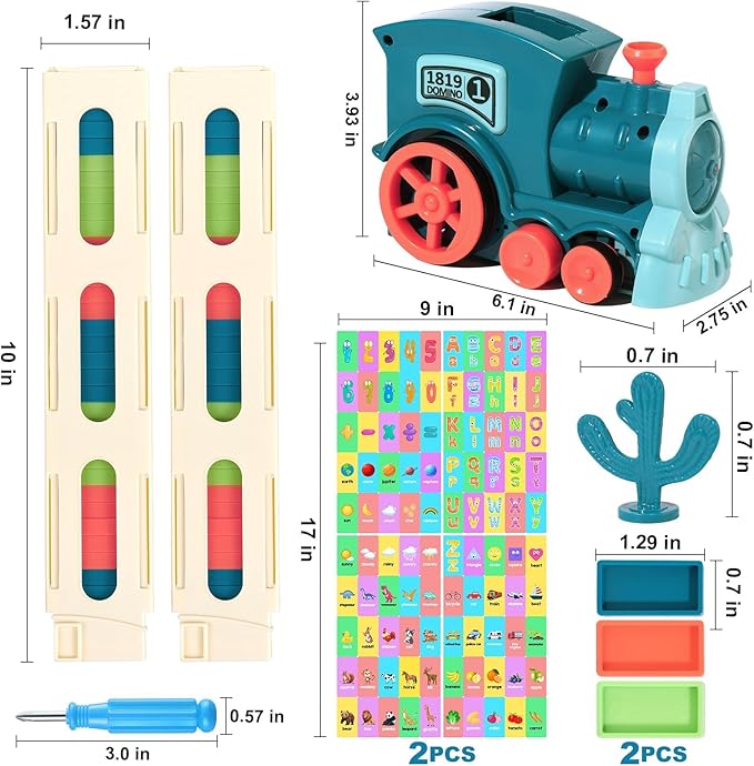 200 PCS Domino Train Toy Set with Stickers, Dominos Train for Kids Boys Girls, Electric Dominoes Machine Train Toy Set, Birthday Easter Gifts for Kids Ages 4-6-8 Games Family Games Dominoes