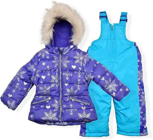 Arctic Quest Little Girls Bib Snow Pants and Ski Jacket Water-Resistant Snowsuit For Kids Winter Jacket For Girls