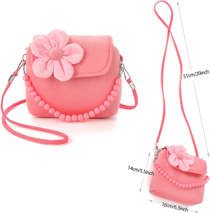 Kids Jewelry Little Girls Plush Handbag Necklace Bracelet Ring Hair Clips Set, Jewelry Party Favors Gift for Dress up Pretend Play