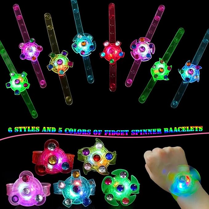 30Pack Valentines Day Gifts for Kids with Valentines Cards LED Light Up Fidget Spinner Bracelets Favors for Kids 4-8 8-12, Glow in The Dark Party Supplies,Birthday Gifts,Pinata Goodie Bags Stuffers