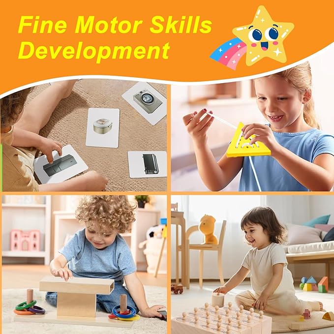 Adena Montessori Play Kit for 22-24 Months Baby,7 in 1 Learning Educational Toys for Toddler,Include Geo Shapes Puzzle,Montessori Cylinder Blocks and More,Christmas Birthday Gift for Boys Girl