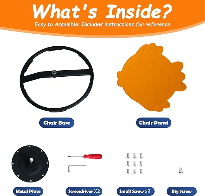 Kids Sensory Swivel Chair - Fish Spinning Chair Seat for Balance, Coordination - Sensory Therapy Stool for Kids with Autism & ADHD - Active Indoor Play Chair for Home & Classroom (Orange)