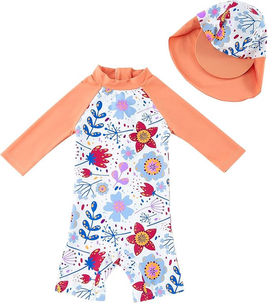 upandfast Baby/Toddler Swimsuit UPF 50+ Sun Protection One Piece Zipper Bathing Suit with Sun Hat Infant Beach Swimwear