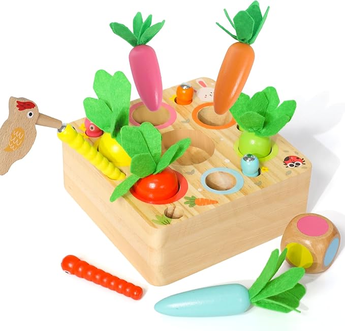 Ancaixin Montessori Toys for 1 Year Old, Magnetic Wooden Toys for 12 Months Boys and Girls, Educational Carrot Toy for Toddlers, Shape Sorting Matching Puzzle for Kids 1 2 3, Birthday Easter Gifts