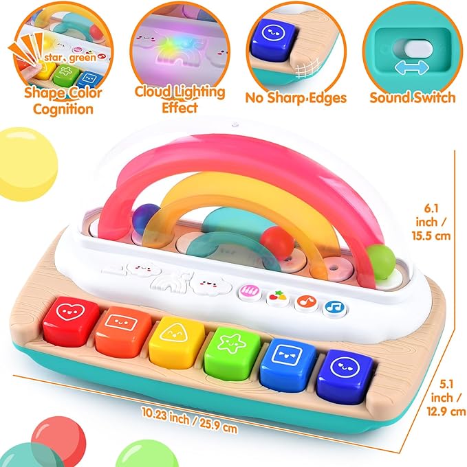 PLAY Baby Musical Toys - Rainbow Baby Piano Toy Music & Sound Light Up Musical Toys for Toddlers 1-3, Multifunctional Baby Pop Up Toy Cause and Effect Toys for Toddlers Age 1+ and Up Girls