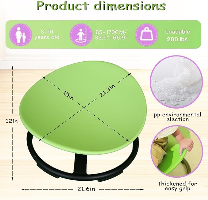 Kids Sensory Swivel Chair,Spin Chair for Autistic Kids,Sensory Spinning Toy Chair,Kids Coordination Sensory Swivel Products for Ages 3 Years and UP,Training Body Coordination(Green)