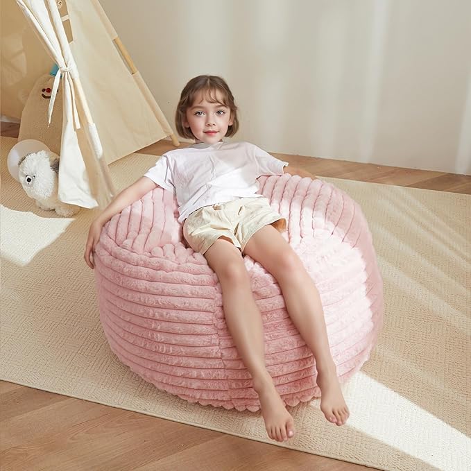 MAXYOYO Bean Bag Chair Bed for Kids, Floor Sofa Couch with High-Density Foam Filling, Convertible Beanbag Folds from Lazy Chair to Floor Mattress Bed with Faux Fur Cover, Pink 9