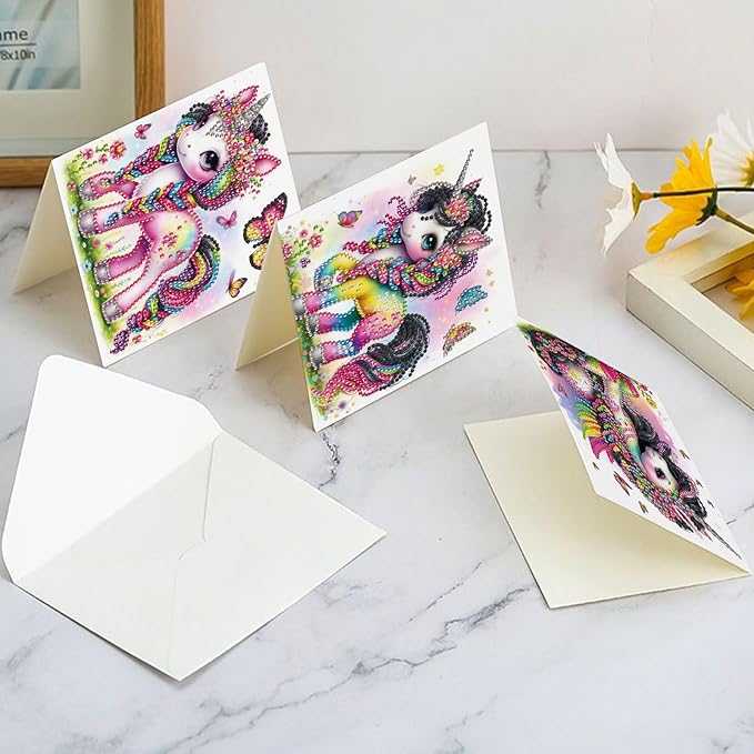 6 Pcs 5D Diamond Painting Greeting Cards Kits, Handmade Festival Greeting Cards with Envelopes DIY Diamond Art Crafts Birthday Cards Sparkling Holographic Designs for Birthdays (Colorful Animals)