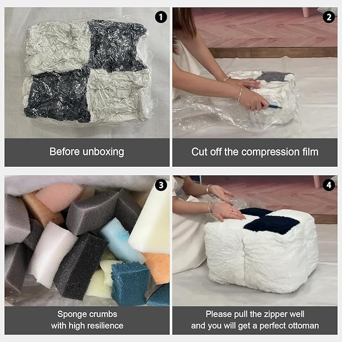 Louis Donné Stuffed Pouf Ottoman, Pouf with Memory Foam Filler, Ottoman Pouf for Foot Rest, Fabric Bean Bag Cubes, Boho Footstool for Living Room Bedroom, Two-Color Splicing Pouf (Pink)