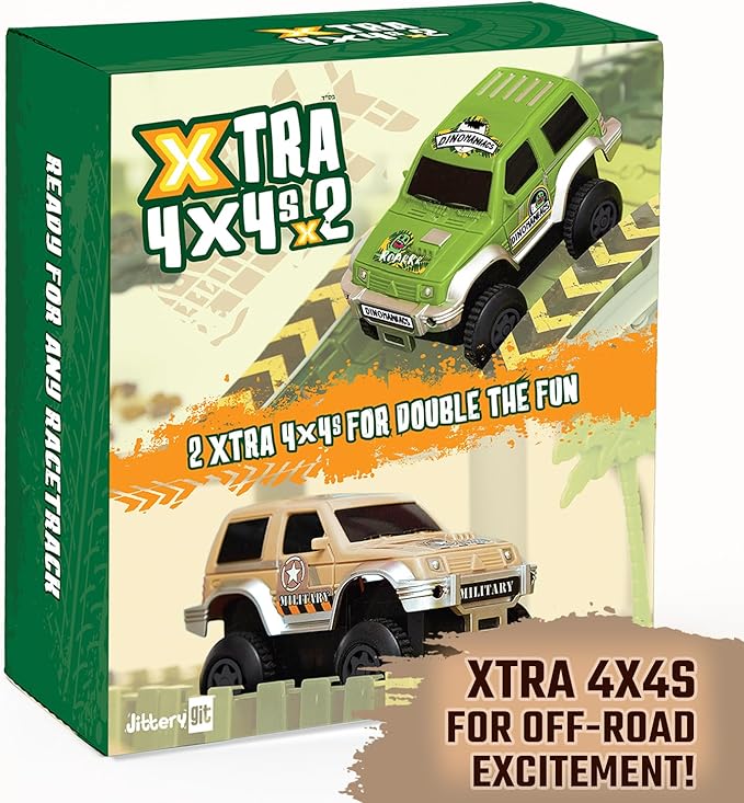 JITTERYGIT Replacement Cars for Tracks - Extra Race Car Accessories for Dinosaur Race Track & Train Toy Gift - Compatible with Most Tracks for Kids Boys and Girls (2 Jeeps Pack)