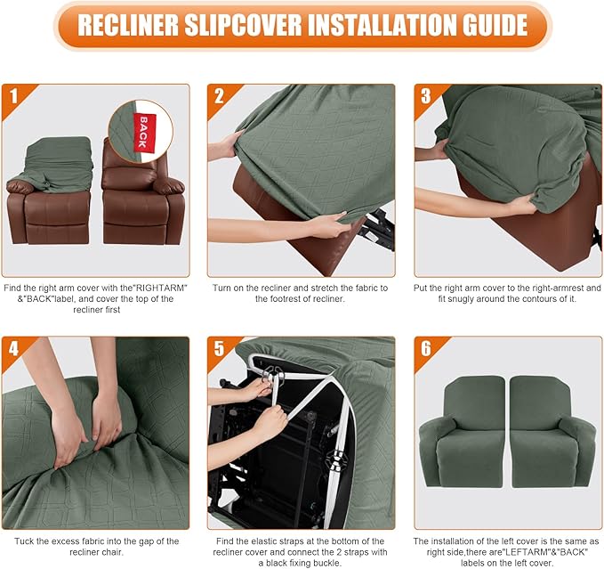 VANSOFY Recliner Cover, 2-Pieces Stretch Reclining Couch Cover with Pockets Loveseat Sofa Slipcovers Soft Washable Furniture Protector for Dogs Cats(Bean Green)