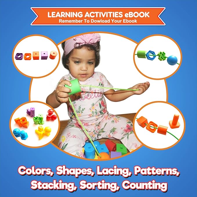 Jumbo Lacing Beads for Toddlers and Nuts & Bolts | 2-in-1 Montessori Educational Preschool Toys - Matching Fine Motor Skills Toddler Games with Toy Storage & Learning Activities eBook