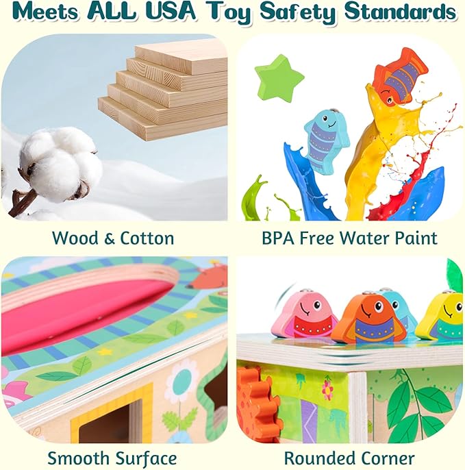 Ancaixin 6-in-1 Montessori Tissue Box Toy for 6+ Months Baby, Wooden Activity Cube, Puzzles 12-18 Months, Perfect 1 Year Old Girl Boy Gifts, Sensory Toys for Toddlers 1-3, Baby 1st Birthday Gift