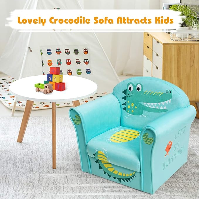 Costzon Kids Couch, Children's Sofa Armrest Chair with Pattern, Toddler Furniture w/Sturdy Wood Construction, Preschool, Lightweight Kids Couch Sofa Chair for Aged 1-5 Boys & Girls Gifts, Crocodile