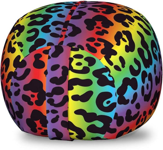 Ambesonne Leopard Print Storage Toy Bag Chair, Modernized Panther Leo Skin Wild Big Cats in Gradient Rainbow Tones Print, Stuffed Animal Organizer Washable Bag, Small Size, Purple