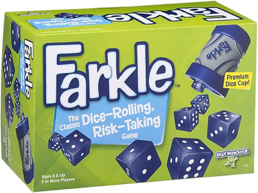 PlayMonster Farkle Classic Dice Game – Premium Kids Games, Dice Games, Family Games, Travel Games, Adult Games, Board Games, Dice Cup, Dice Set, Farkle Score Sheets Included, Ages 8+