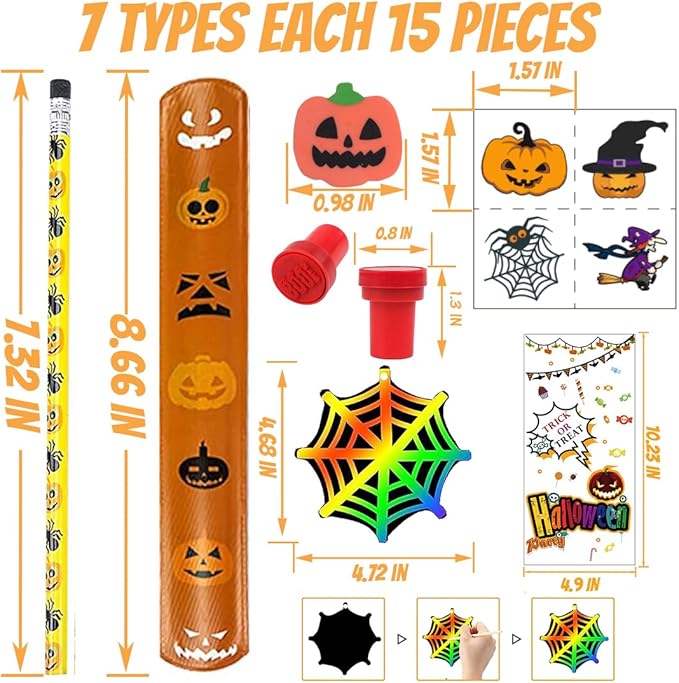 200 PCS Halloween Goodie Bag Fillers Stationery Set, Assorted Halloween Party Favors for Kids, Kids Halloween Toys Bulk Non Candy Halloween Treats Pencils, Eraser, Stamps, Slap Bracelets