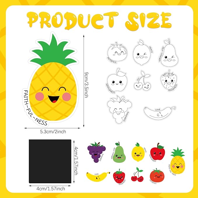 36 Set Fruit of The Spirit Crafts for Kids Color Your Own Fruit Magnets Decor DIY Christian Religious Craft Kit Cute Fruit Fridge Magnets for Classroom Sunday School VBS Coloring Activity