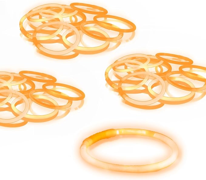 8" Glow Stick Bracelets - Bulk 50 Pack for Mardi Gras, St. Patrick's Day, and Nighttime Celebrations - Orange