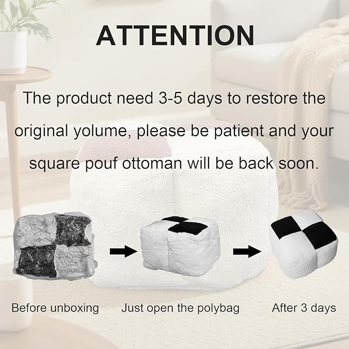 Louis Donné Stuffed Pouf Ottoman, Pouf with Memory Foam Filler, 17.7 * 17.7 * 15.7 Inch Ottoman Pouf Foot Rest, Bean Bag Cubes for Footrest, Boho Footrest Stool for Living Room, Bedroom