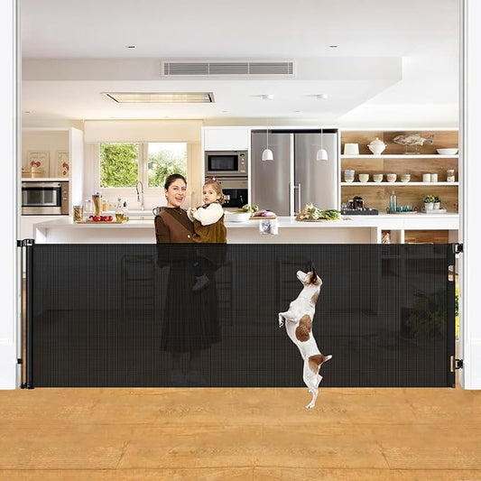 42" Tall X 100" Extra Wide Retractable Baby Gates for Large Openings Extra Tall Dog Gates for Doorways Extra Tall Pet Gate Indoor Outdoor Long Baby Gate Extra Tall Mesh Gate, Black