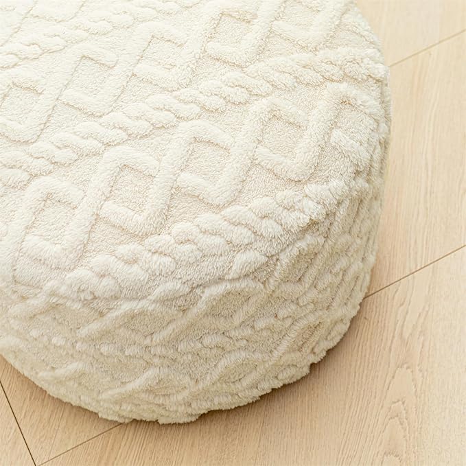 Pouf Ottoman Stuffed 20x20x12 Inches Floor Pouf Plush Fiber Ottoman Foot Rest Under Desk Foot Stool for Living Room Bedroom (Cream)