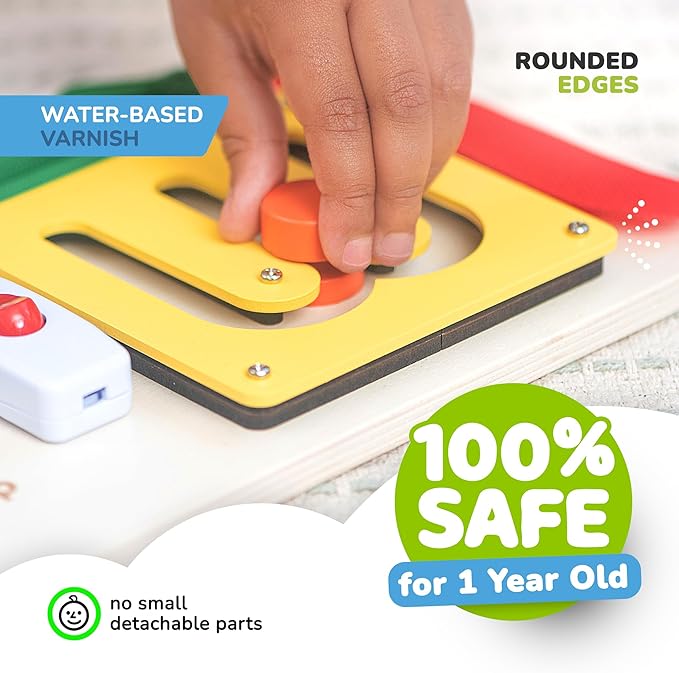 deMoca Montessori Busy Board for 1 Year Old, Sensory Airplane Toys for Toddlers 1-3, Plane Travel Toy with Educational Activities for 1 2 3 Year Old, Gift for Boys and Girls, Packaging May Vary