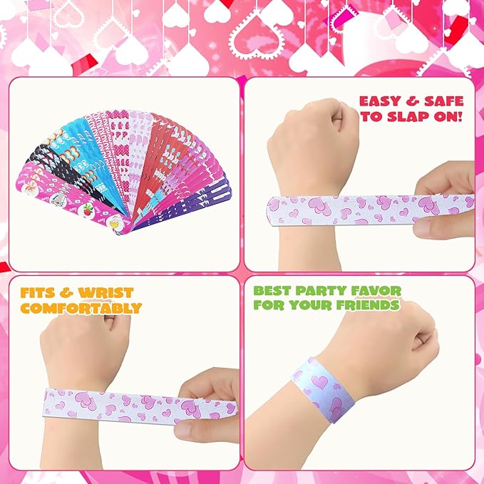 36 Pcs Valentines Day Slap Bracelets for Kids, Valentines Day Bulk Wristbands Toys for Valentines Favors Supplies, Birthday Giveaways, Classroom Prizes Exchanging Gifts