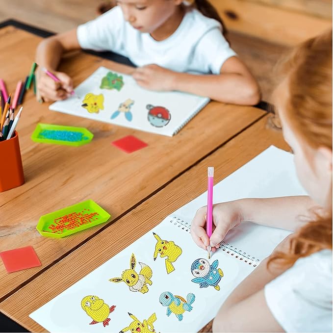 18 Pcs Diamond Art Stickers Kits for Kids, DIY Cartoon Paint by Numbers Diamonds Mosaic Stickers for Kids Arts Diamond Craft Stickers for Kids and Adult Beginners