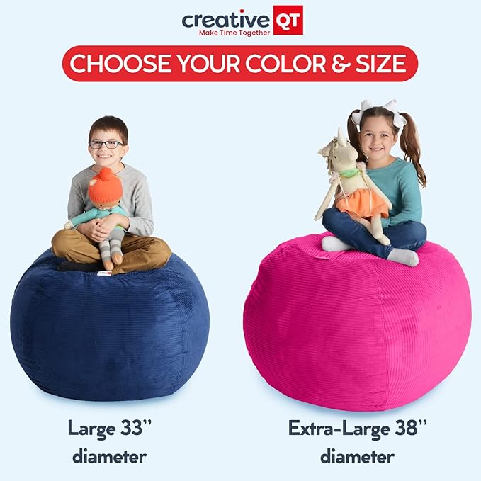 Creative QT Stuff ’n Sit Extra Large 38’’ Bean Bag Storage Cover for Stuffed Animals & Toys, Giant Beanbag Chair for Plush, Toddler & Kids Bedroom Organizer, Dinosaur