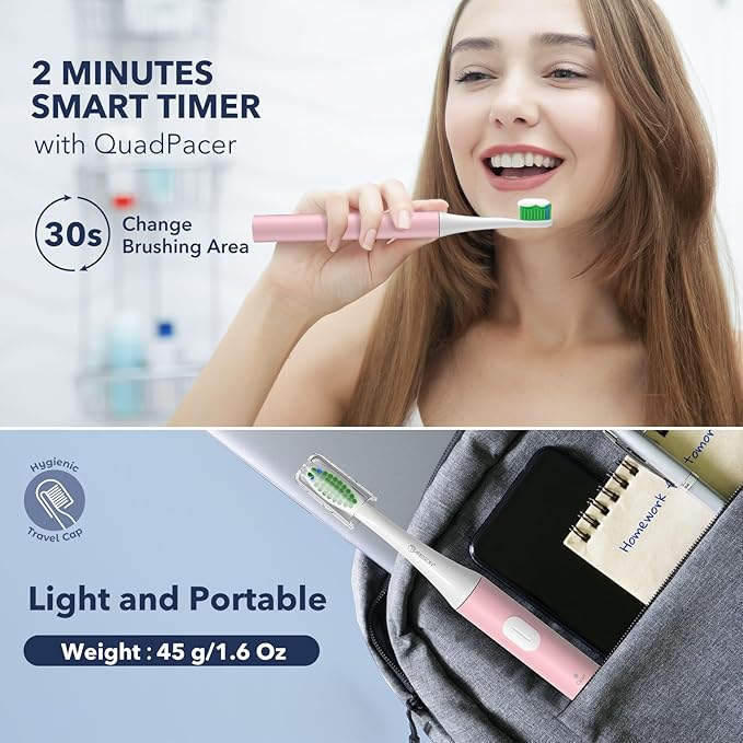 ARISSON [2024 Newer Version] Sonic Electric Toothbrush for Adults, 1.5H Charge for 90 Days, 40,000 VPM, 2 Min Timer, [Faster Charging, Stronger Cleaning, Smarter Brushing] White on Baby Pink