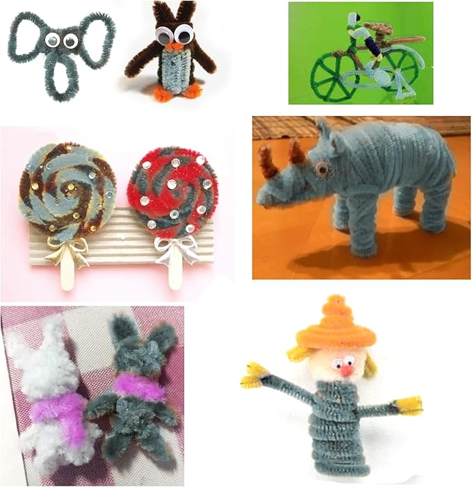 TOAOB 100pcs Pipe Cleaners Grey Chenille Stems 6mm x 12 Inch Fuzzy Sticks Craft Supplies for Art DIY Crafts Decorations