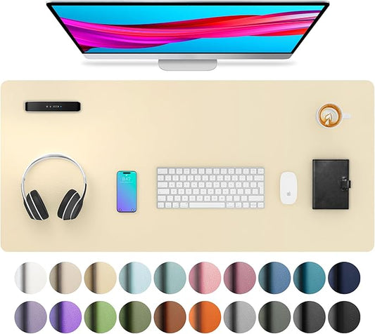 Aothia Leather Desk Pad Protector, Mouse Pad, Office Desk Mat, Non-Slip PU Leather Desk Blotter, Laptop Desk Pad, Waterproof Desk Writing Pad for Office and Home (36" x 17", Soft Yellow)