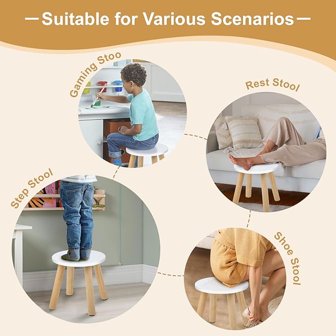 Wooden Step Stool for Kids, Children's Stool Matched Sensory Table, Children Sitting Stool with Assembled Four-Legged, Multi-Purpose Kids Chairs for Bathroom Kitchen Bedroom, Natural Anti-Slip, 1 Pack
