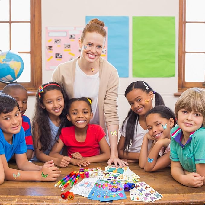 72 Pcs Butterfly Coloring Book Party Favors,Spring Butterfly Insects Party Goodie Bags Fillers,Butterfly Birthday Party Games Craft DIY Kit Face Stickers Tattoo for Circus Fairy Pinatas (Butterfly)